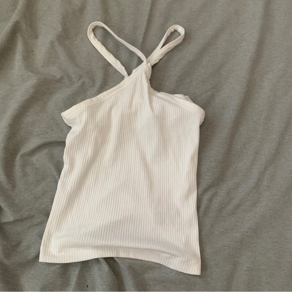 White Halter Neck Ribbed Top - Picture 2 of 2
